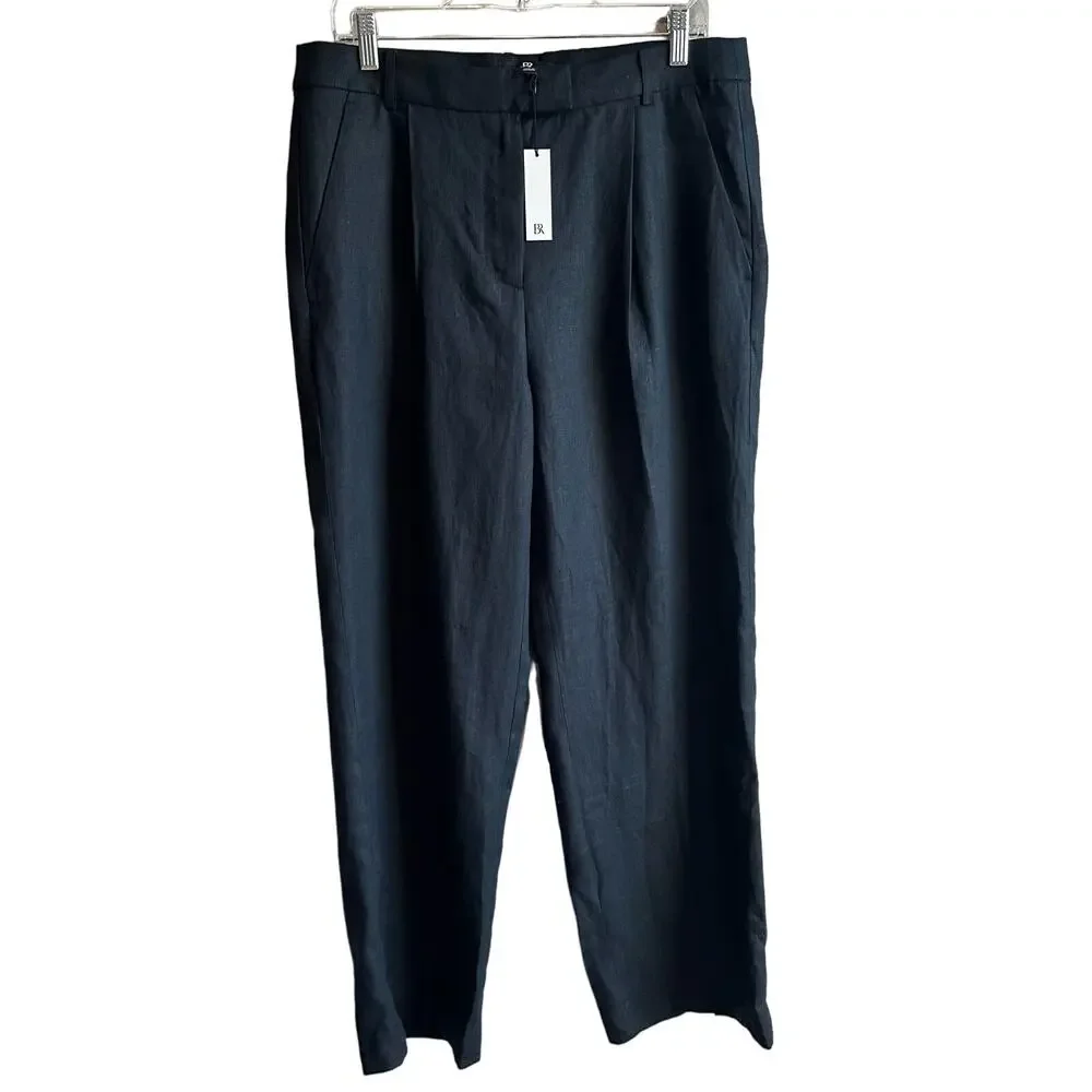 Banana Republic Women's Lina Straight Linen Pant Black 12 882876